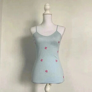Blue spandex embroidered butterfly tank top.